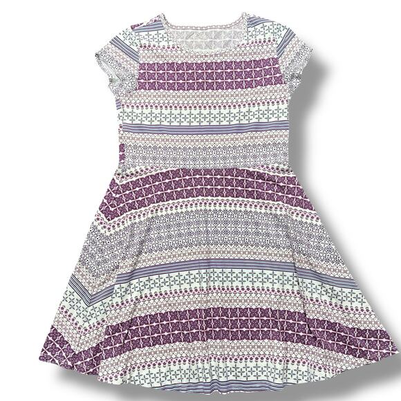 Childrens Place Girls T Shirt Dress Geo Print Purple Pink Fit and Flare XL - Picture 1 of 6